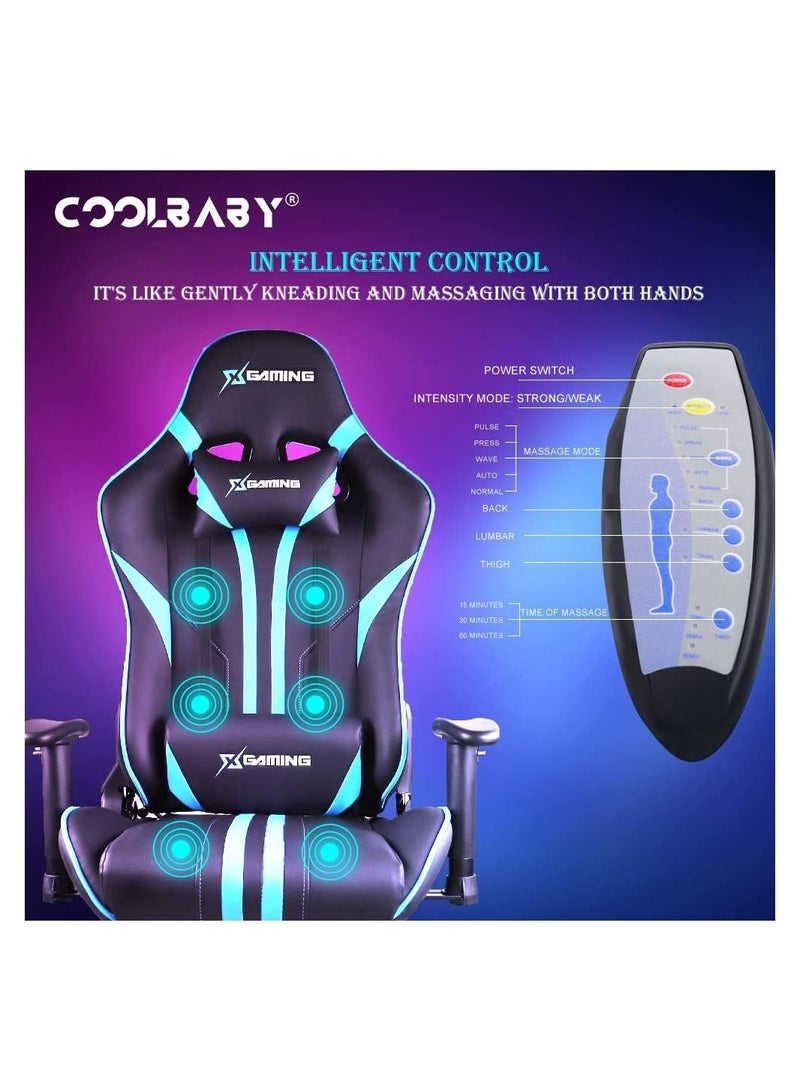 COOLBABY Gaming Chair Ergonomic Office Massage Chair 180° Recliner System 2D Adjustable Arm-Rest With Massage and Bluetooth Speaker and Footrest