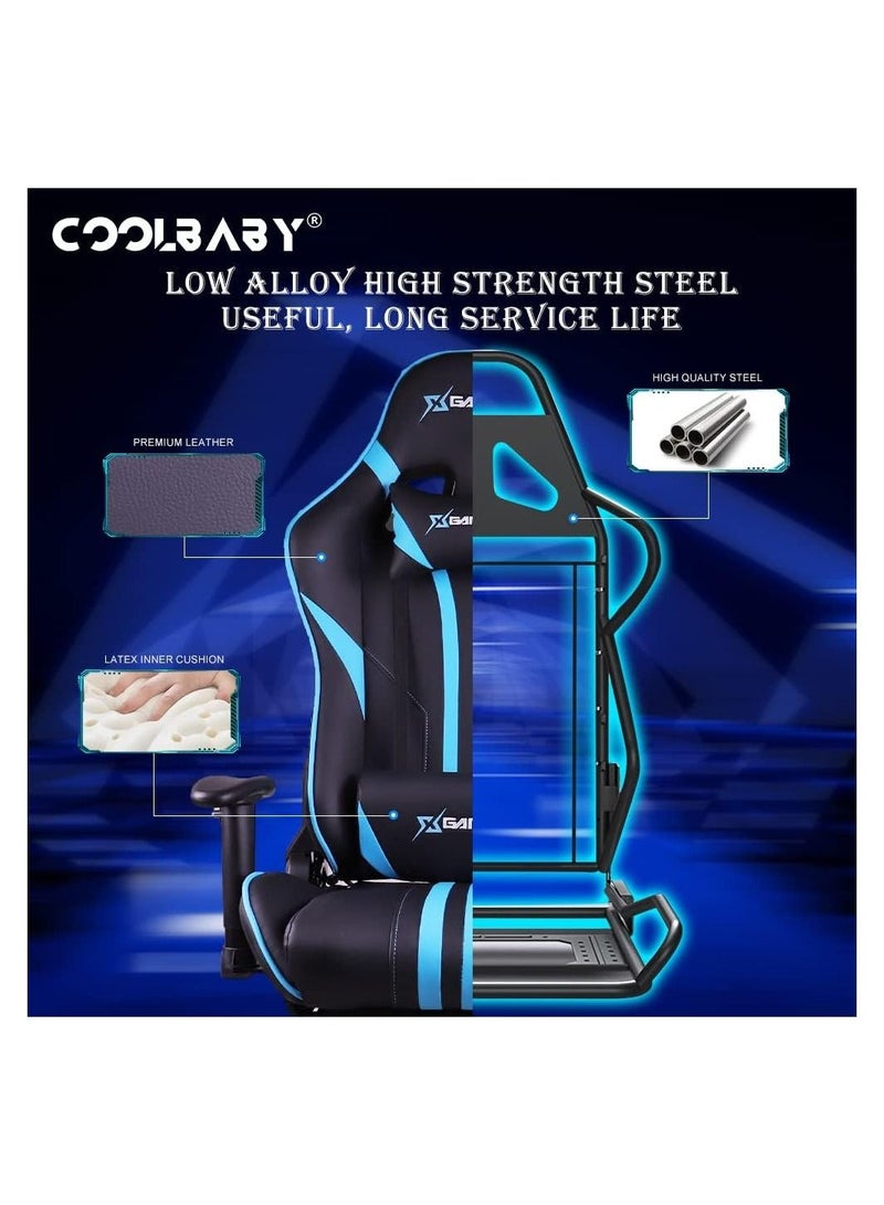 COOLBABY Gaming Chair Ergonomic Office Massage Chair 180° Recliner System 2D Adjustable Arm-Rest With Massage and Bluetooth Speaker and Footrest