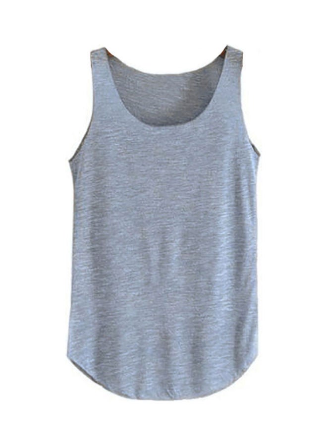 Women Summer Solid Colour Vest Sleeveless Blouse Loose Tank Top T-Shirt Blue + Grey