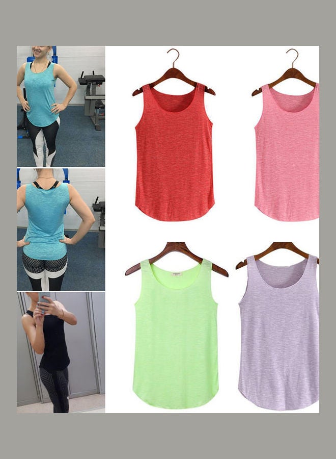Women Summer Solid Colour Vest Sleeveless Blouse Loose Tank Top T-Shirt Blue + Grey