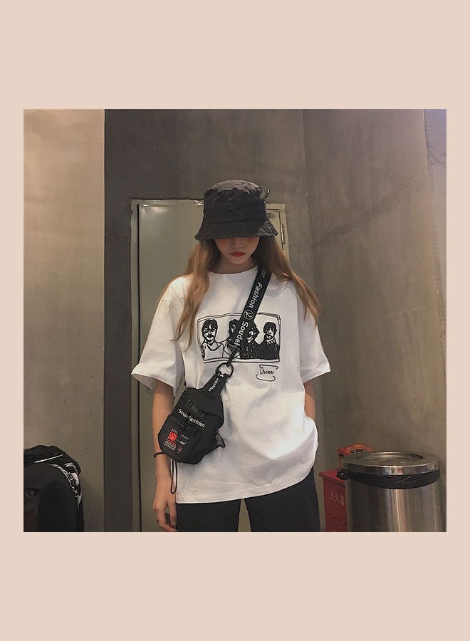Summer Tops Portrait Over Size Short Sleeve Crew Neck Loose Pullover T-Shirt White