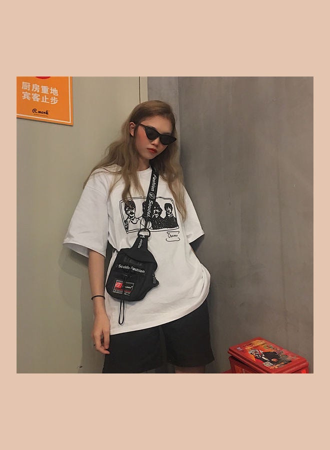 Summer Tops Portrait Over Size Short Sleeve Crew Neck Loose Pullover T-Shirt White