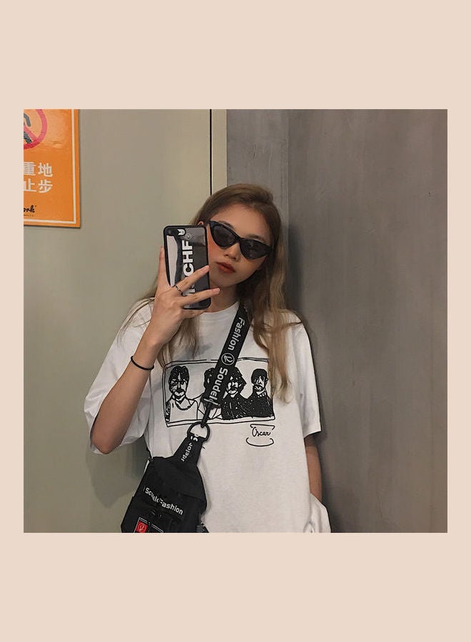 Summer Tops Portrait Over Size Short Sleeve Crew Neck Loose Pullover T-Shirt White