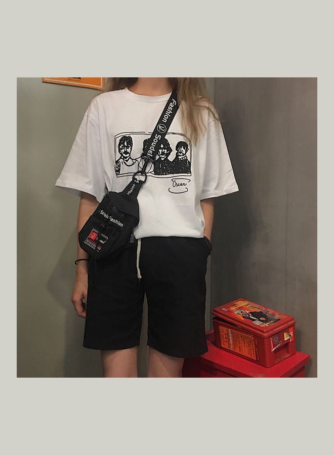 Summer Tops Portrait Over Size Short Sleeve Crew Neck Loose Pullover T-Shirt White