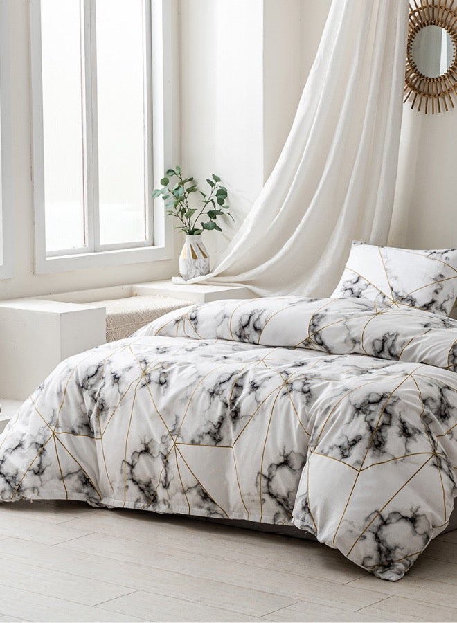 Bedding Set Without Filler Various Sizes (Comforter Cover Set) Marble Design White And Black