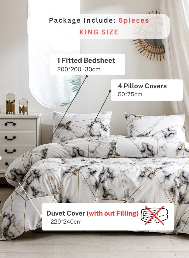 Bedding Set Without Filler Various Sizes (Comforter Cover Set) Marble Design White And Black