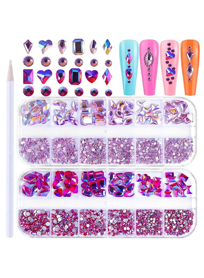 1620Pcs Flat Back Pink Nail Rhinestones Rose Ab Rhinestones For Nails Nail Crystal Rhinestones For Acrylic Nails Gems Glass Beads Stones For Nails