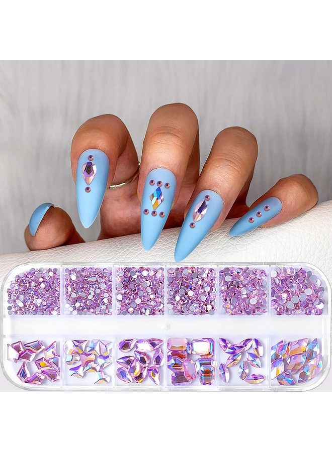 1620Pcs Flat Back Pink Nail Rhinestones Rose Ab Rhinestones For Nails Nail Crystal Rhinestones For Acrylic Nails Gems Glass Beads Stones For Nails
