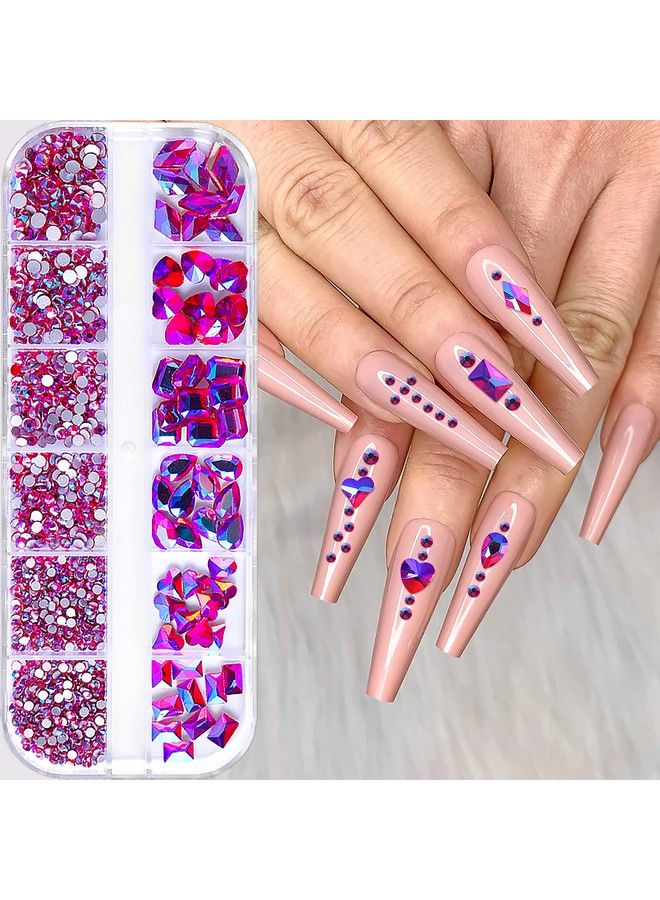 1620Pcs Flat Back Pink Nail Rhinestones Rose Ab Rhinestones For Nails Nail Crystal Rhinestones For Acrylic Nails Gems Glass Beads Stones For Nails
