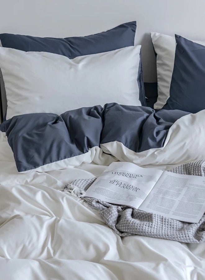 King Size 6 Piece Premium Korean Duvet Cover Set Plain White And Grey