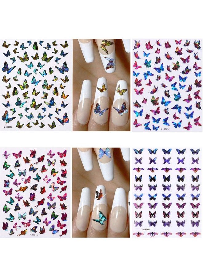 12 Sheets Butterfly Nail Art Stickers Decals 3D Selfadhesive Nail Decals Butterfly Designs Nails Supplies Butterfly Stickers For Diy Colorful Laser Butterflies Nails Manicure Decor