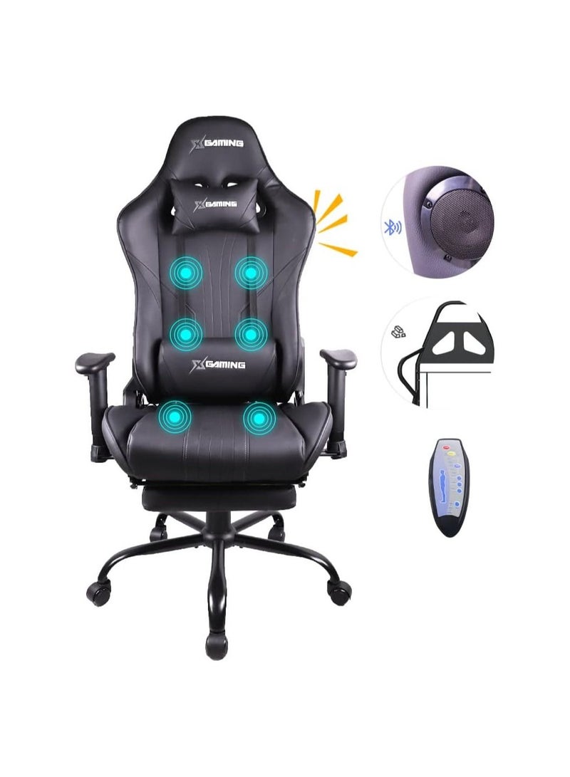 COOLBABY Gaming Chair Ergonomic Office Massage Chair,180° Recliner System,2D Adjustable Arm-Rest With Massage and Bluetooth Speaker and Footrest