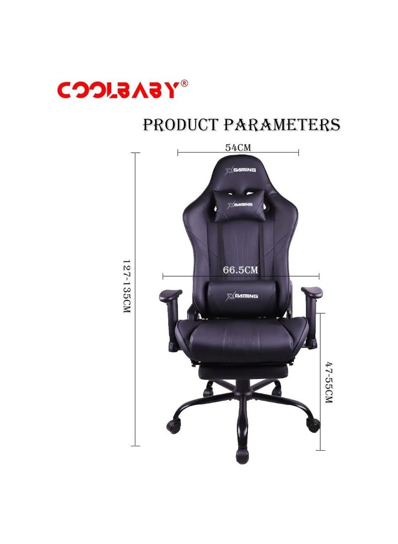 COOLBABY Gaming Chair Ergonomic Office Massage Chair,180° Recliner System,2D Adjustable Arm-Rest With Massage and Bluetooth Speaker and Footrest