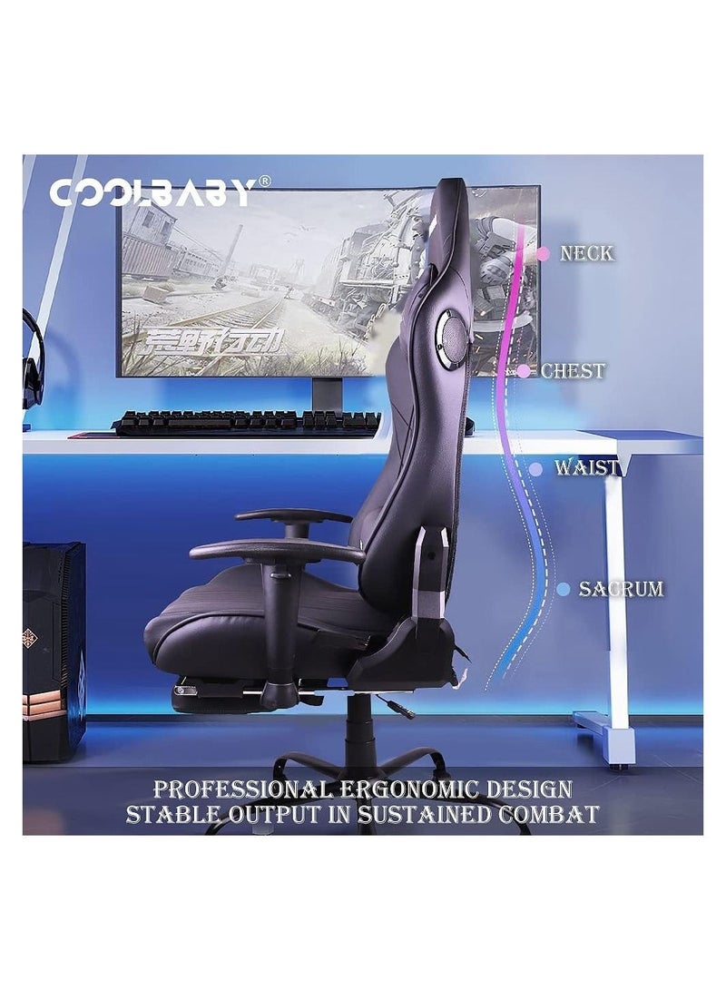 COOLBABY Gaming Chair Ergonomic Office Massage Chair,180° Recliner System,2D Adjustable Arm-Rest With Massage and Bluetooth Speaker and Footrest