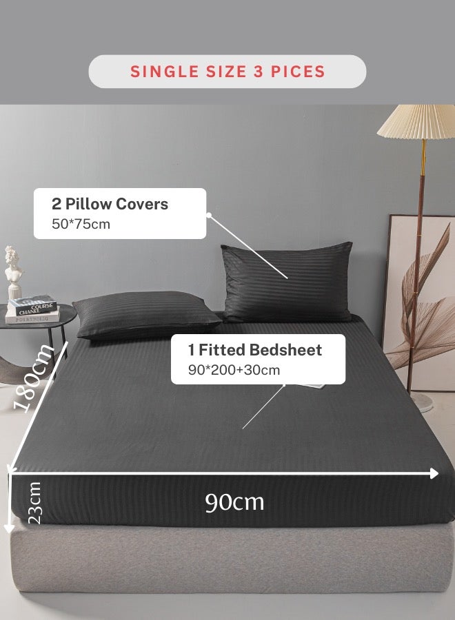 3 Piece Set Bedsheet With 2 Pillow Cases Black