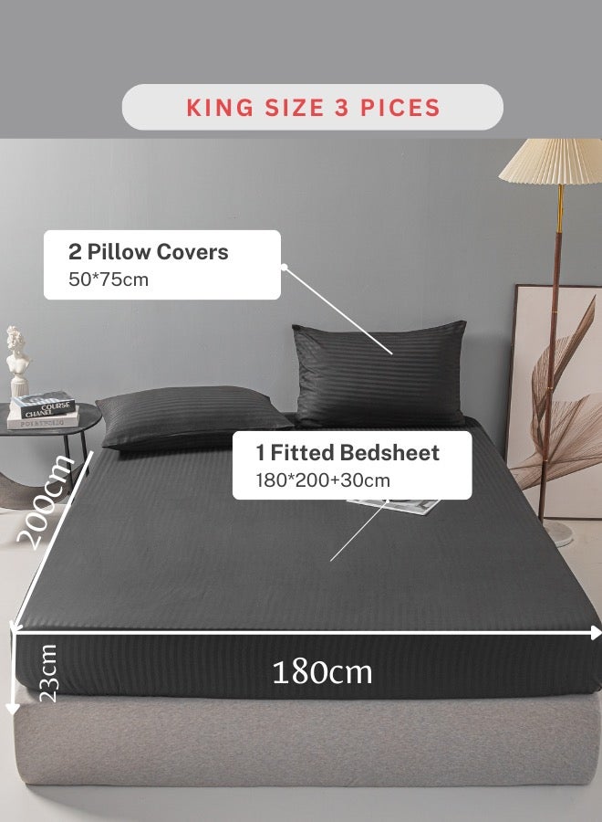 Variance Size 3 Piece Set Bedsheet with 2 Pillow Cases, Black Color