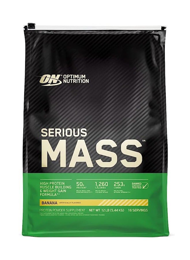 Serious Mass: High Protein Muscle Building & Weight Gainer Protein Powder, 50 Grams of Protein, Vitamin C, Zinc And Vitamin D For Immune Support - Banana, 12 Lbs (5.44 KG)