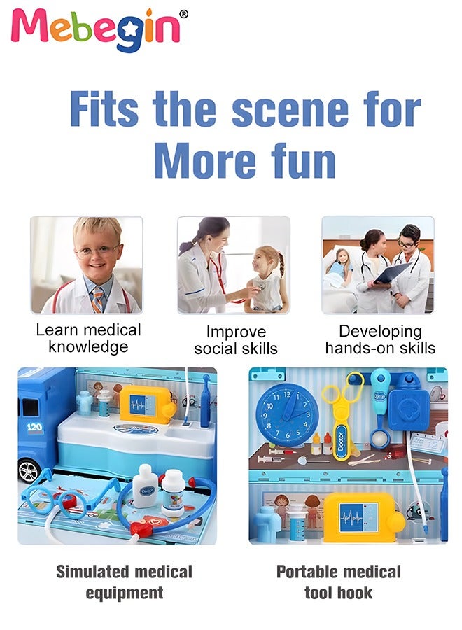 21PCS Bus-shaped Doctor Playset with Rich Accessaries, 2 in 1 Medical-themed Kit, Creative Doctor Role Play Kit, Fun Role Playing Game, Easy to Carry and Store, Ideal Gift for Kids