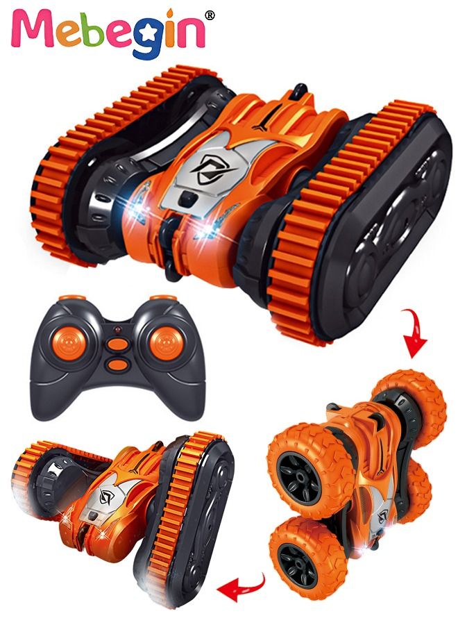 2.4Ghz RC Stunt Cars 360° Rotating Remote Control Car Double-Sided Driving 360-degree Flips Rotating Car Toy with Light and Sound Orange