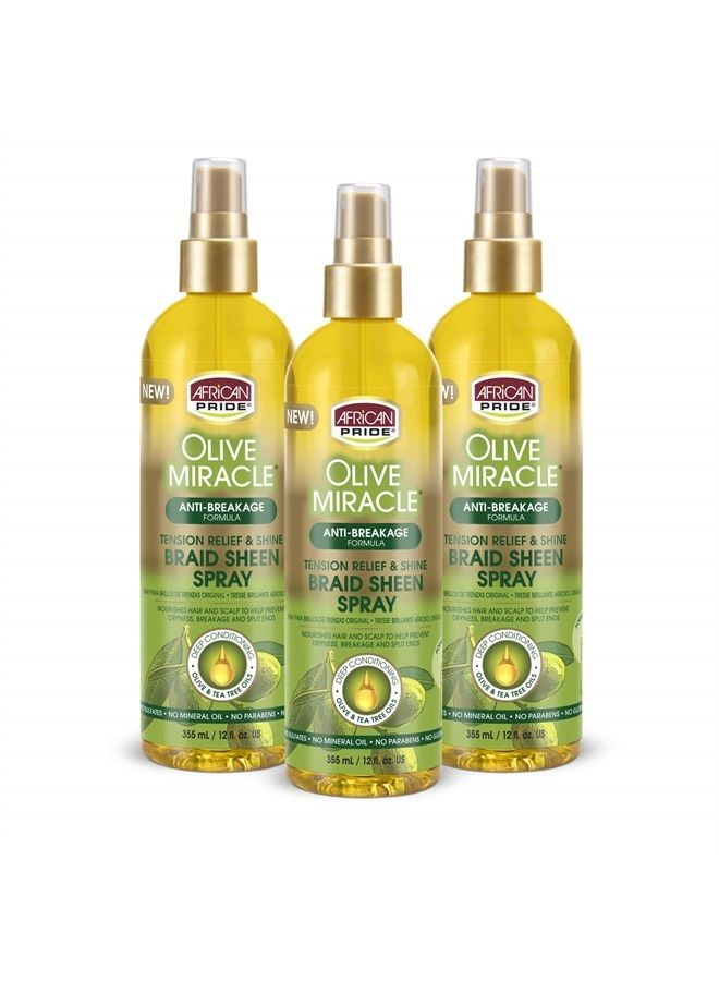 Olive Miracle Braid Sheen Spray (3 Pack) with tea tree oil and olive oil to protect and moisturize scalp and hair.12oz.