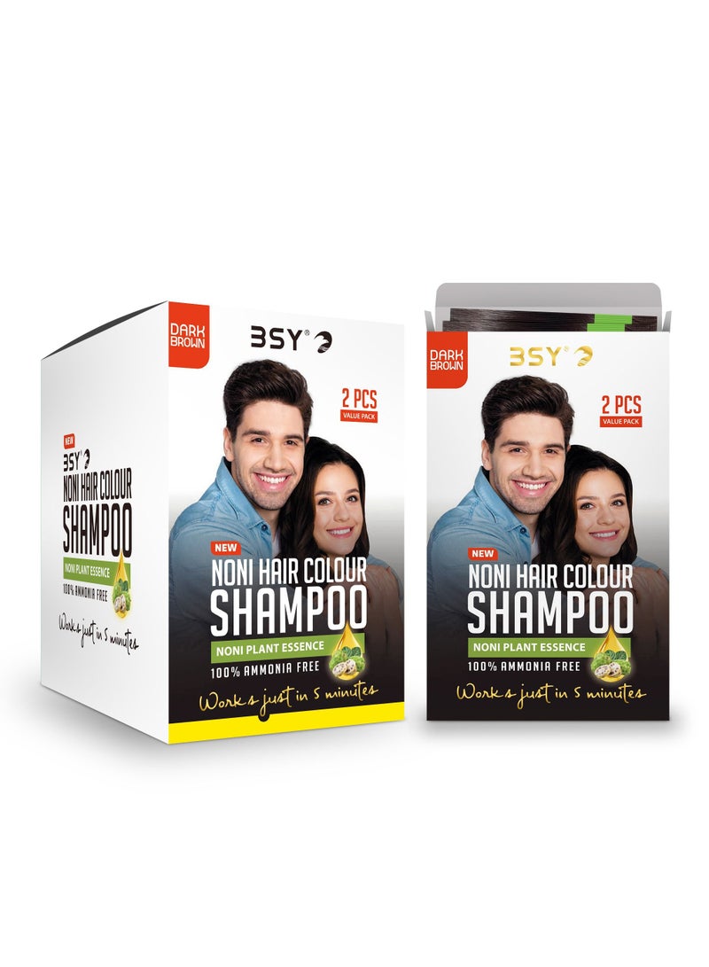 BSY Noni Dark Brown Hair Color Shampoo | Hair color + Shampoo + Conditioner / 12 x 2 x 20ml