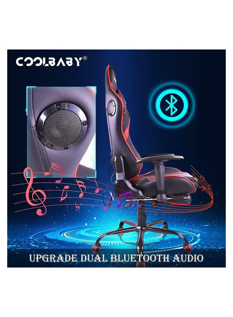 COOLBABY Gaming Chair Ergonomic Office Massage Chair,180° Recliner System,2D Adjustable Arm-Rest With Massage and Bluetooth Speaker and Footrest