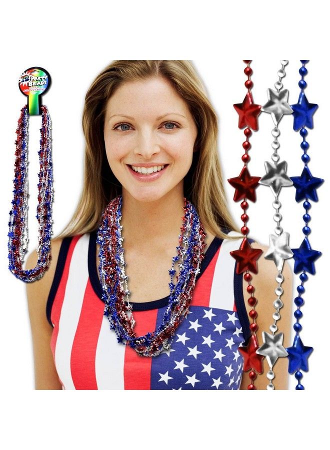 12 Patriot Red White And Blue Stars Bead Necklaces ; Mardi Grass Tossing Beads Usa Party July 4Th Party Supplies Memorial Day Patriotic Party Favors Birthdays For And Unisex.