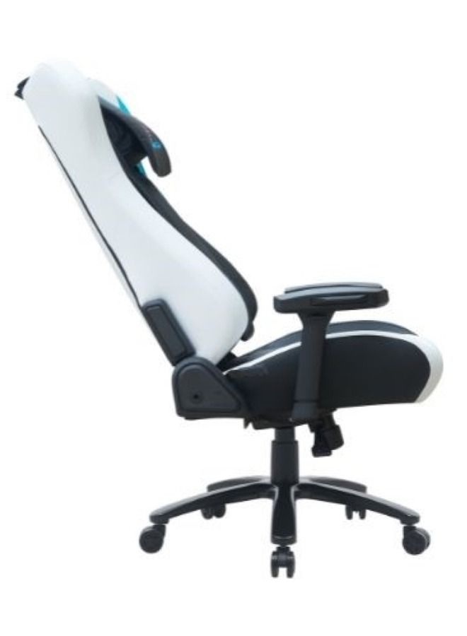 Dazzle - Gaming Chair - Blue/White; Molded foam inside back and seat, steel structure and PU leather, new 3D adjustable armrest, 350mm metal base, multi function mechanism with rocking function