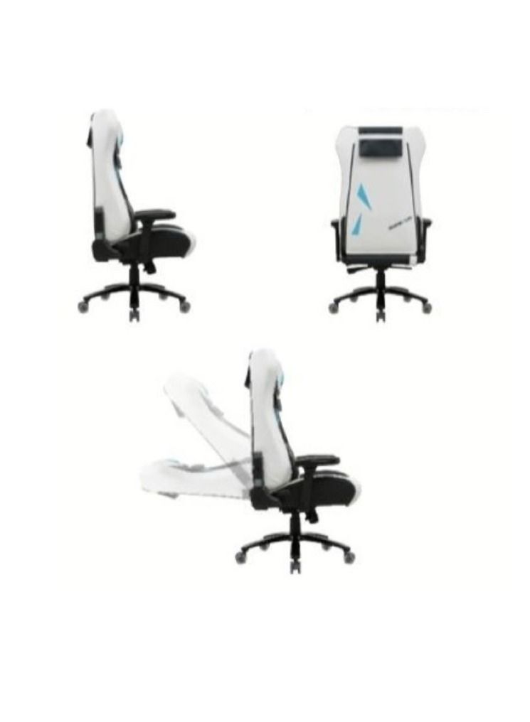 Dazzle - Gaming Chair - Blue/White; Molded foam inside back and seat, steel structure and PU leather, new 3D adjustable armrest, 350mm metal base, multi function mechanism with rocking function