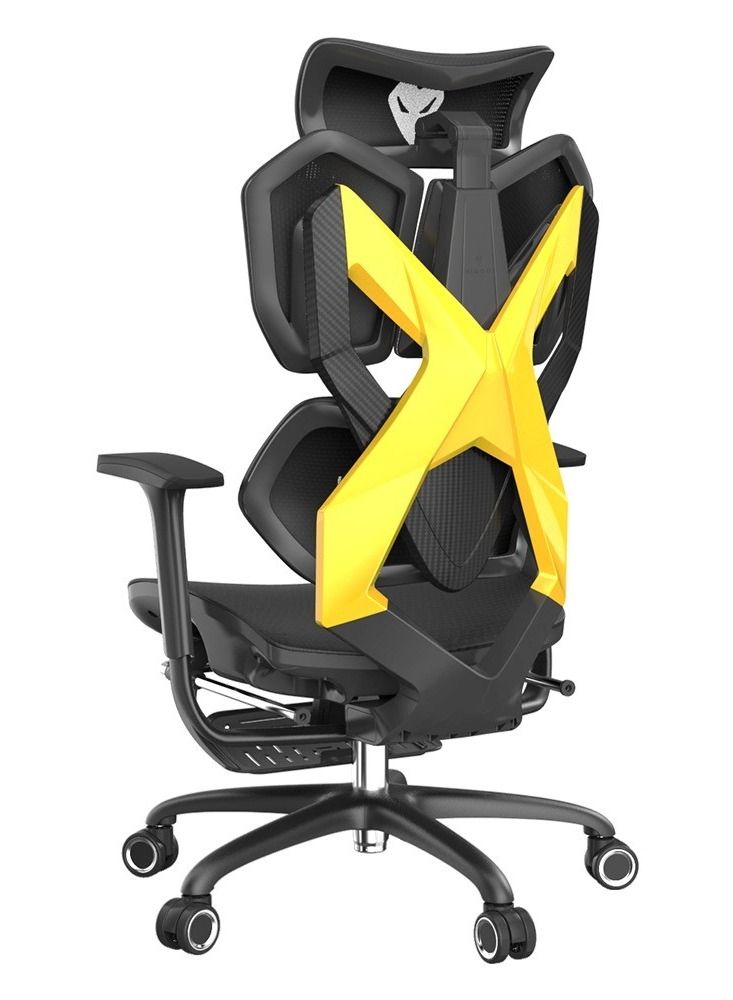 Dazzle - Gaming Chair - Office Chair - Black/Yellow (Headrest with lift & rotate adjustment, fiber separate backrest, S shape lumbar support, 5D armrest, sliding seating, gravity sensing mechani