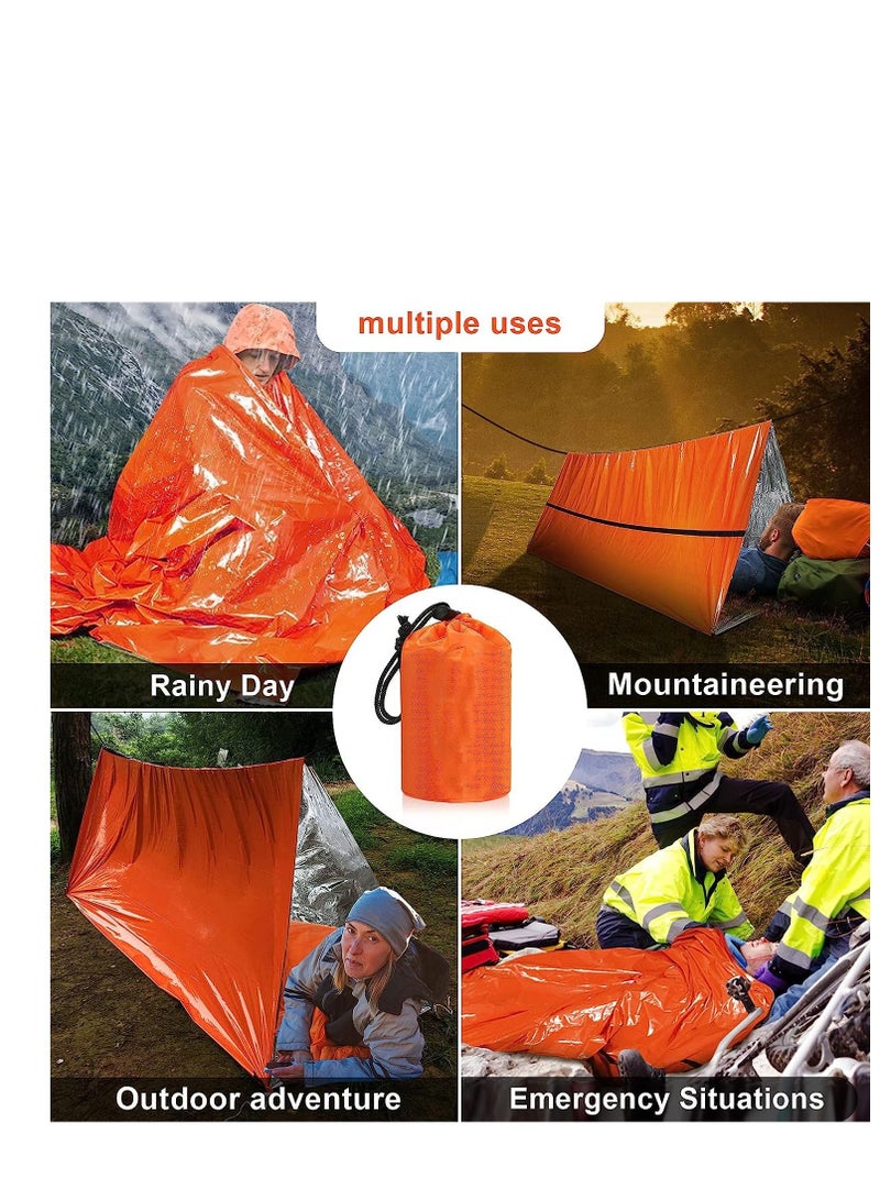 Emergency Sleeping Bag 2PCS Lightweight Emergency Sack Survival Compact Survival Sleeping Bag Waterproof Thermal Emergency Blanket Multi use Survival Gear for Outdoor Hiking Camping