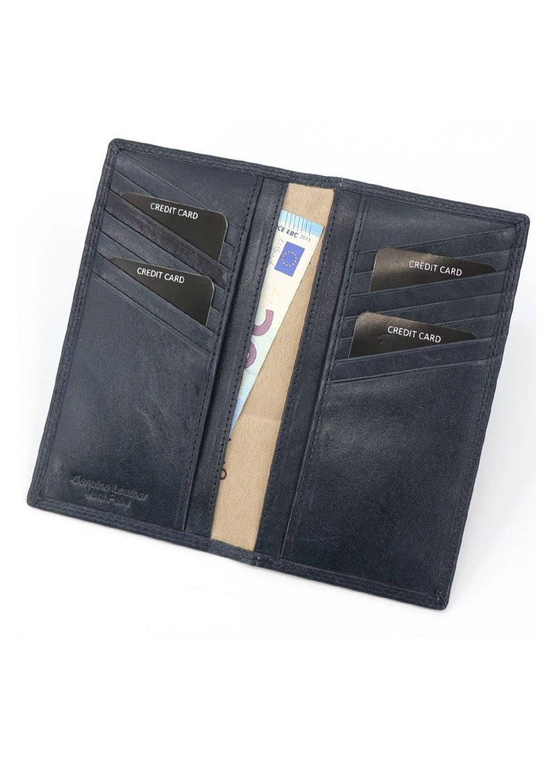 Gai Mattiolo Men’s Card Holder – Slim Blue Cow Leather Wallet for Credit & ID Cards with Note Pocket – 9x16 cm