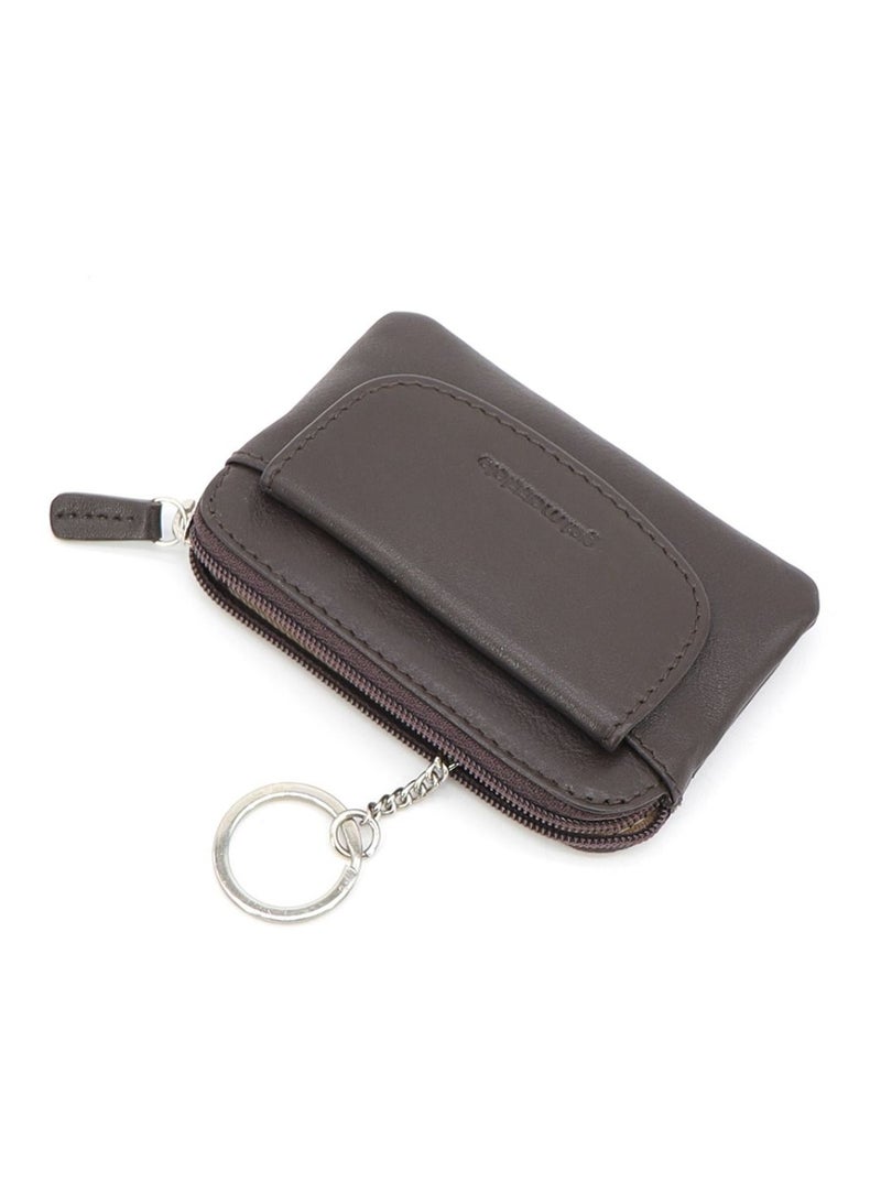 Gai Mattiolo Leather Coin and Key Holder for Men – Brown Nappa Leather Pouch with Front Coin Pocket and Double Key Rings – 11x7 cm