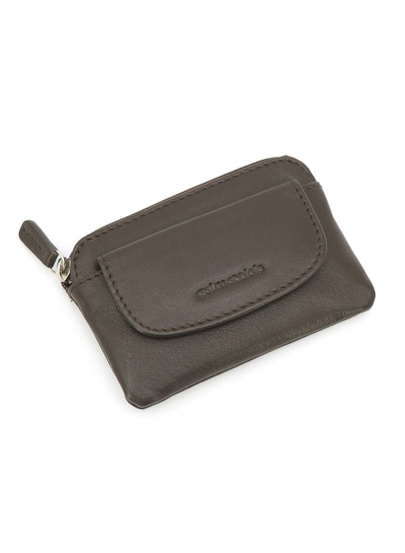 Gai Mattiolo Leather Coin and Key Holder for Men – Brown Nappa Leather Pouch with Front Coin Pocket and Double Key Rings – 11x7 cm
