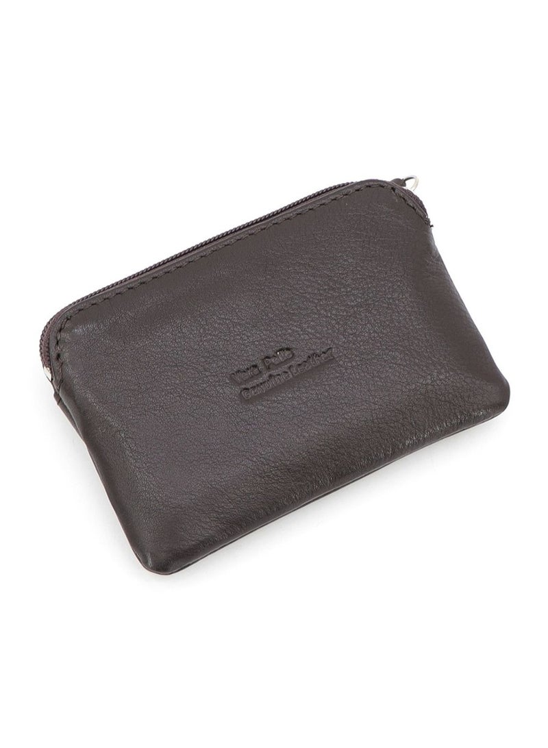 Gai Mattiolo Leather Coin and Key Holder for Men – Brown Nappa Leather Pouch with Front Coin Pocket and Double Key Rings – 11x7 cm