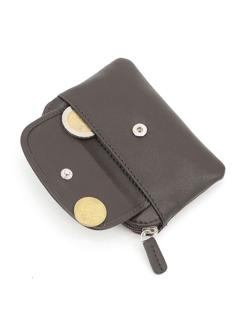 Gai Mattiolo Leather Coin and Key Holder for Men – Brown Nappa Leather Pouch with Front Coin Pocket and Double Key Rings – 11x7 cm