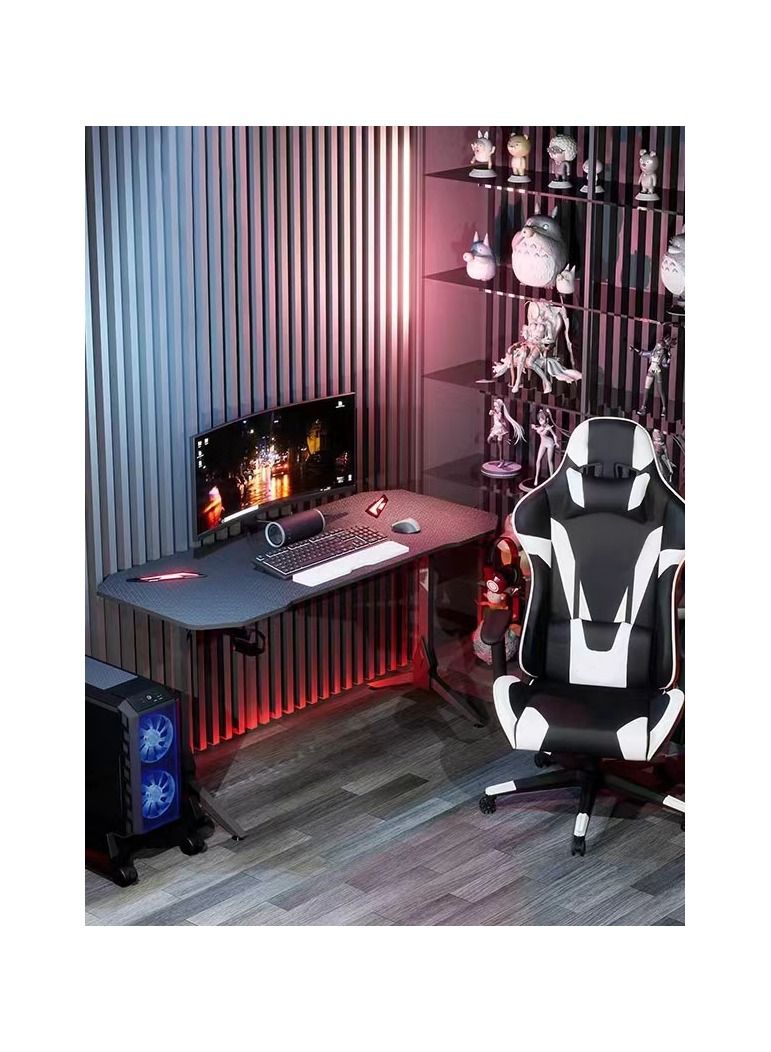 RoyalPolar 55 inch Gaming Desk with RGB LED Lights Gaming PC Desk with Carbon Fiber Desktop Home Office Computer Game Desk Table for Cup Holder, Headphone Hook, Black