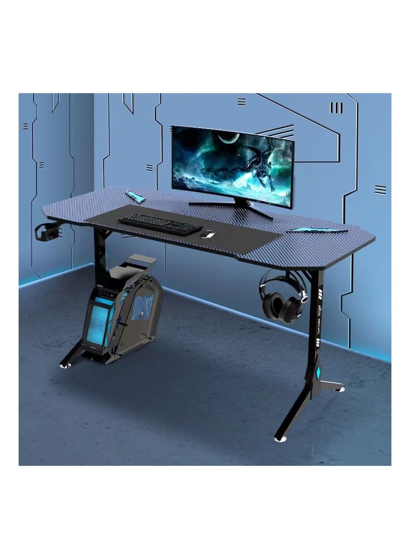 RoyalPolar 55 inch Gaming Desk with RGB LED Lights Gaming PC Desk with Carbon Fiber Desktop Home Office Computer Game Desk Table for Cup Holder, Headphone Hook, Black