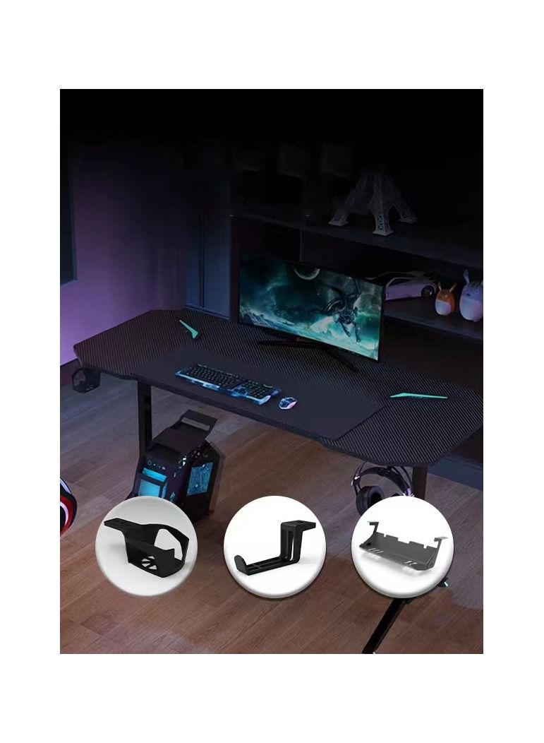 RoyalPolar 55 inch Gaming Desk with RGB LED Lights Gaming PC Desk with Carbon Fiber Desktop Home Office Computer Game Desk Table for Cup Holder, Headphone Hook, Black