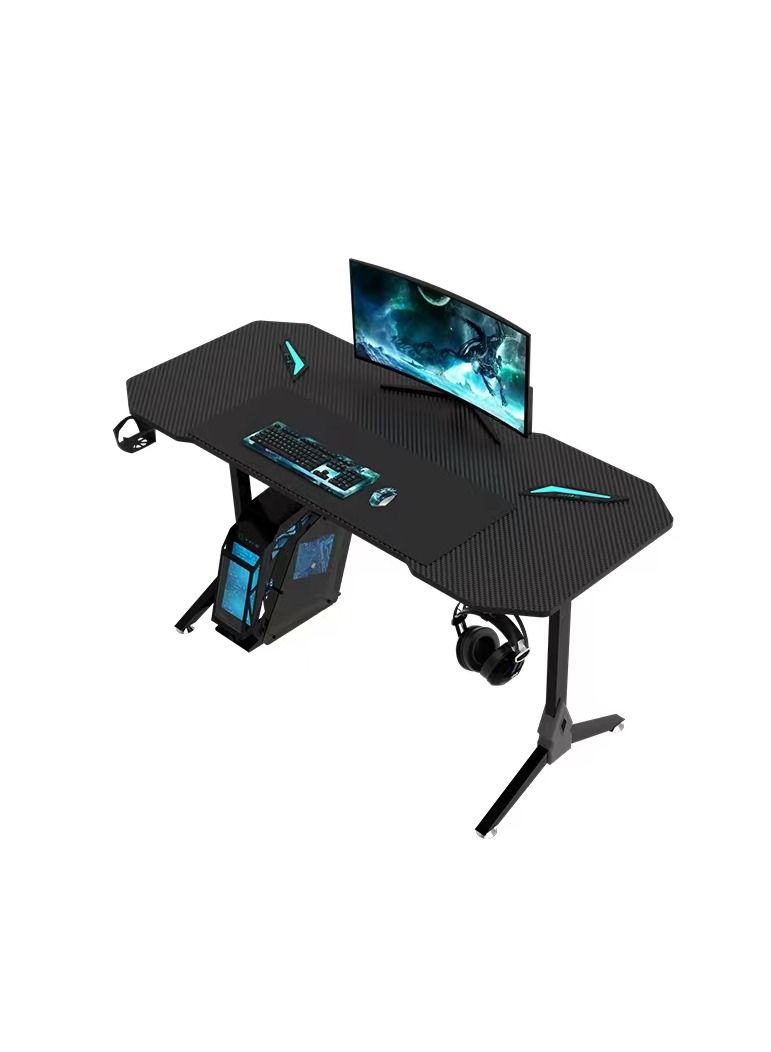 RoyalPolar 55 inch Gaming Desk with RGB LED Lights Gaming PC Desk with Carbon Fiber Desktop Home Office Computer Game Desk Table for Cup Holder, Headphone Hook, Black