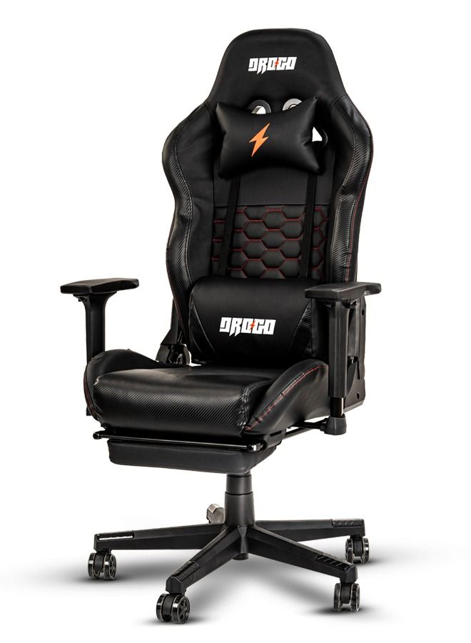 Drogo Multi-Purpose Ergonomic Gaming Chair with 7 Way adjustable Seat 3D Armrest PU Leather Head  Lumbar Support Pillow| Desk Chair Home  Office Chair with Full Reclining Back Footrest Black