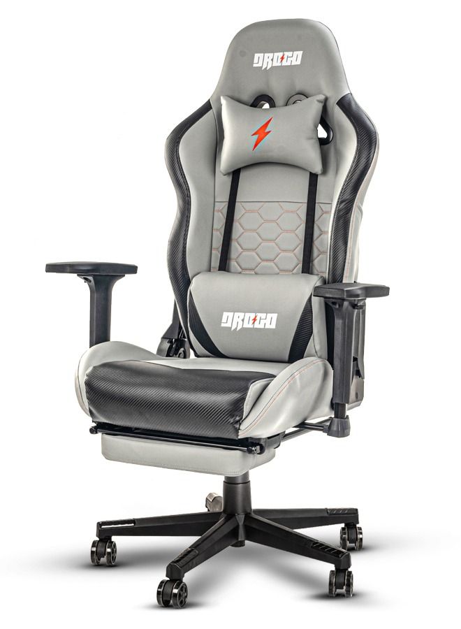 Drogo Multi-Purpose Ergonomic Gaming Chair with 7 Way adjustable Seat 3D Armrest PU Leather Head  Lumbar Support Pillow| Desk Chair Home  Office Chair with Full Reclining Back Footrest Grey