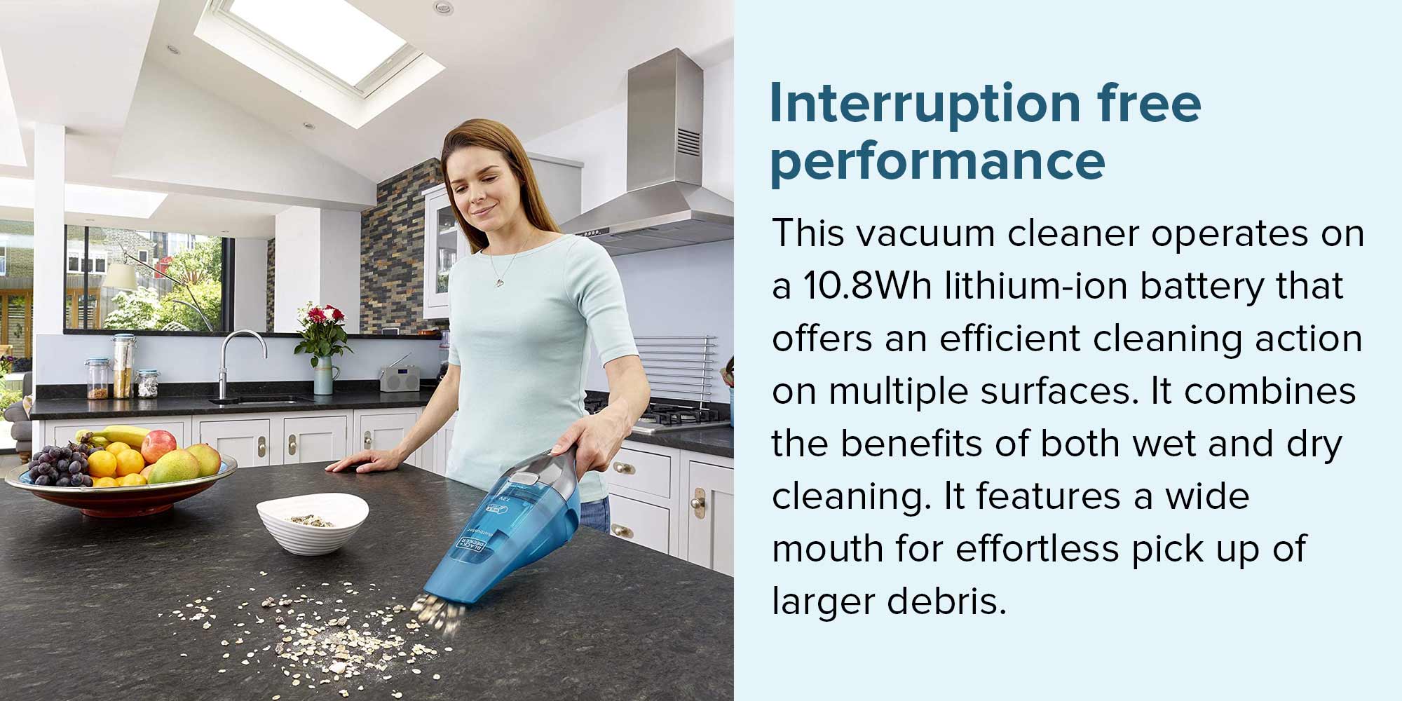 Cordless Dustbuster Handheld Vacuum Cleaner, Wet & Dry, 7.2V 1.5Ah Li-Ion Battery, 385ml Capacity, Includes Charger Base, 385 ml 10.8 W WDC215WA-B5 Blue/Grey