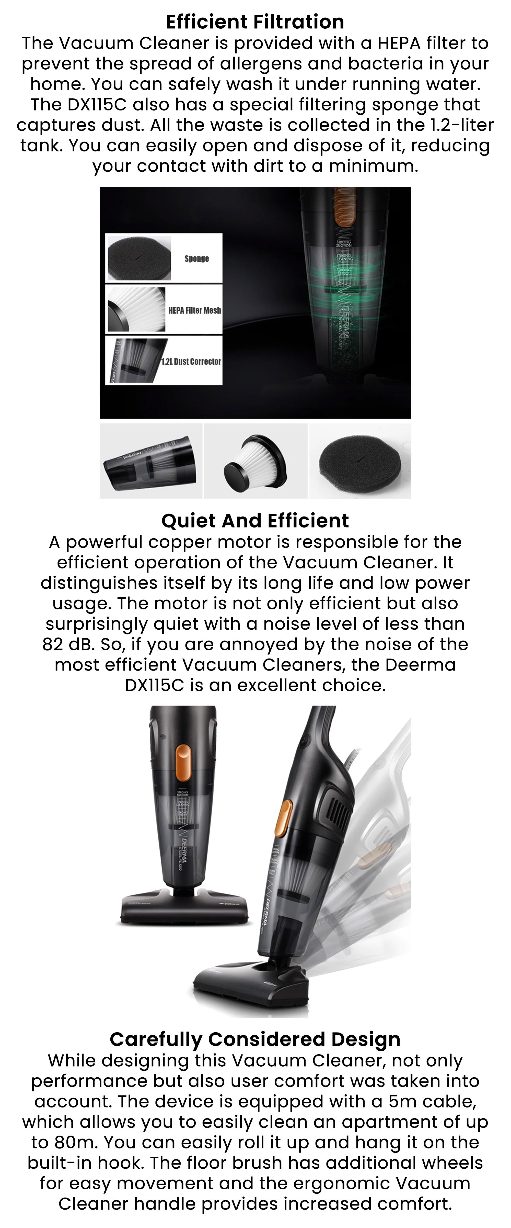 Portable Handheld Vacuum Cleaner, Multi-function Household Silent Strong Suction with HEPA Filter 1.2 L 600 W DX115C Black/Silver