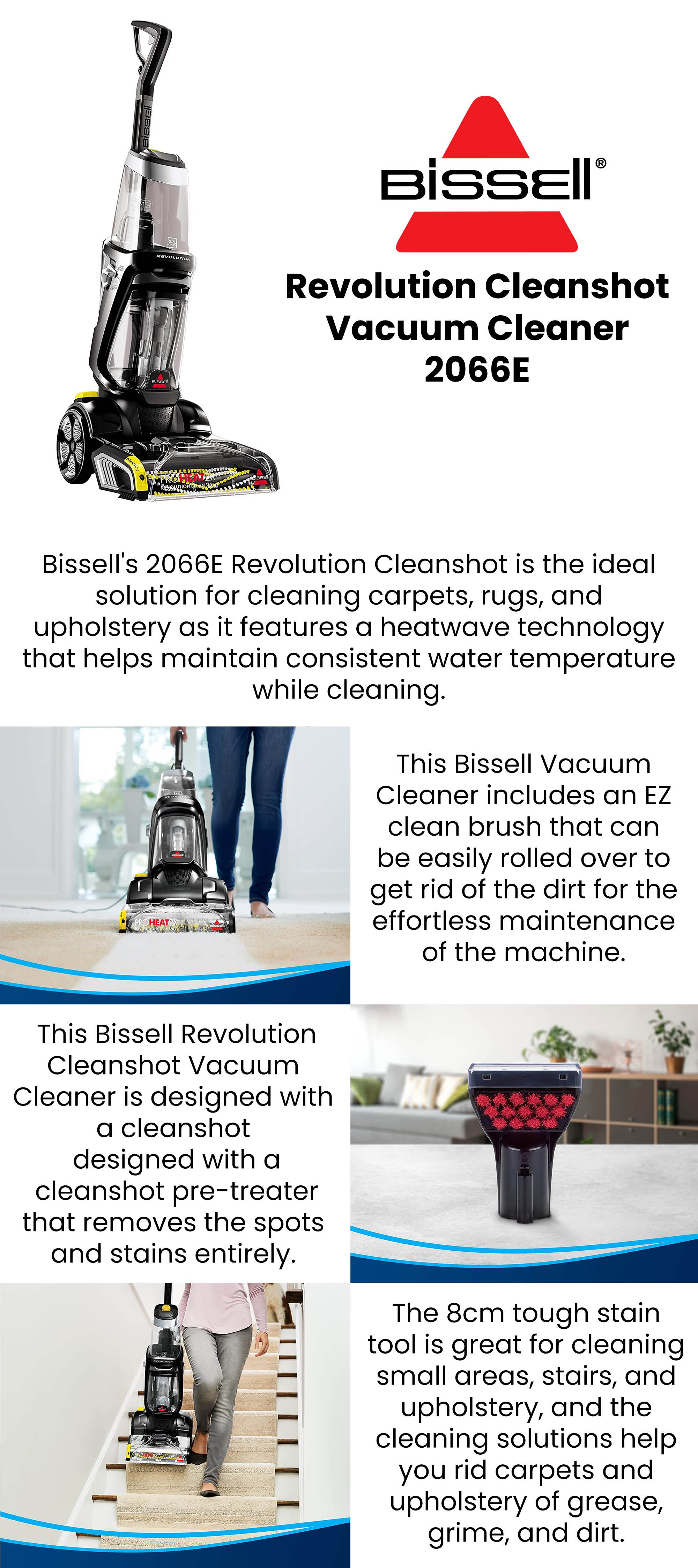 Upright Carpet Washer ProHeat 2x Revolution Cleanshot Deep Cleaner: Attack Tough Stains, Max and Express Clean Modes, HeatWave Technology, Lightweight Design, Perfect Multitasker 3.7 L 800 W 2066E Black/Yellow