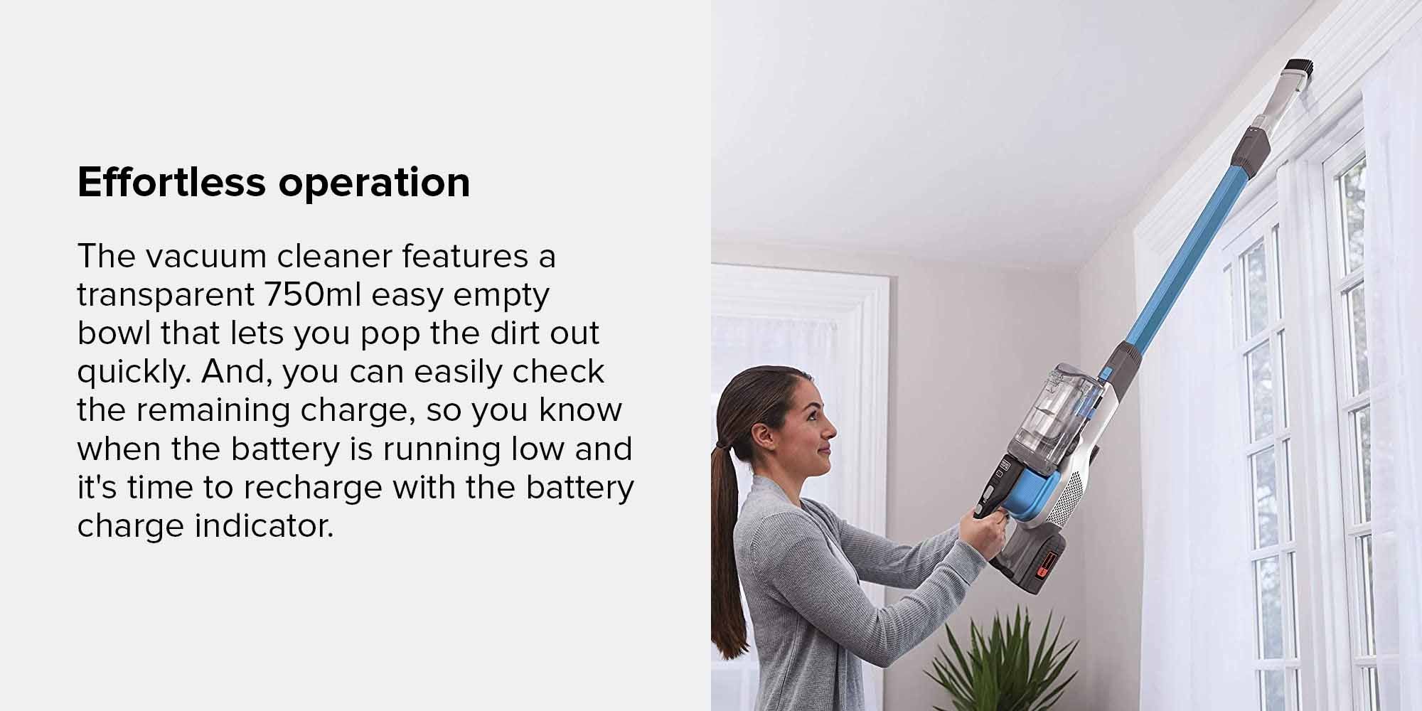 Cordless Stick Vacuum Cleaner, 36V, 4-in-1 with 2.0Ah Lithium-Ion Battery, 40AW Suction Power, 750ml Dust Bowl, 80% Carpet Pickup, Power Series, Extreme 750 ml BHFEV362D-GB Blue/Grey