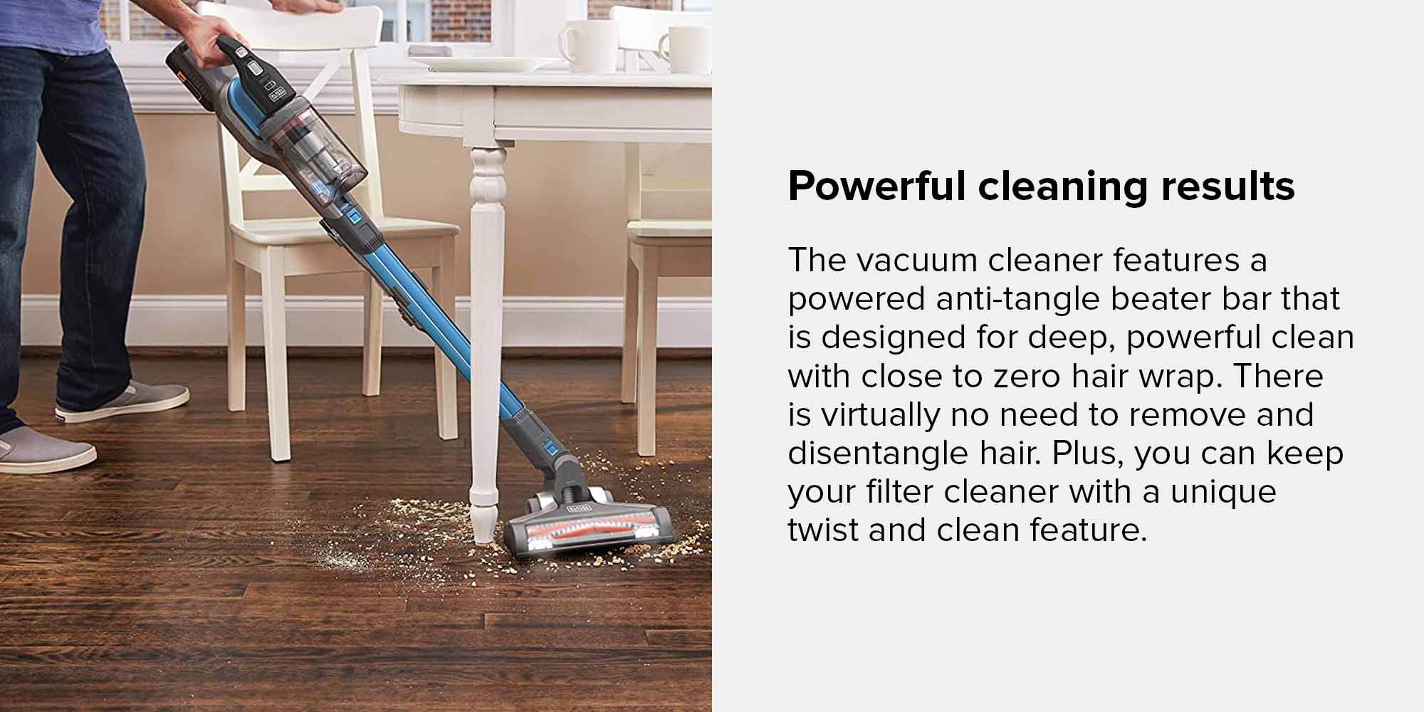 Cordless Stick Vacuum Cleaner, 36V, 4-in-1 with 2.0Ah Lithium-Ion Battery, 40AW Suction Power, 750ml Dust Bowl, 80% Carpet Pickup, Power Series, Extreme 750 ml BHFEV362D-GB Blue/Grey