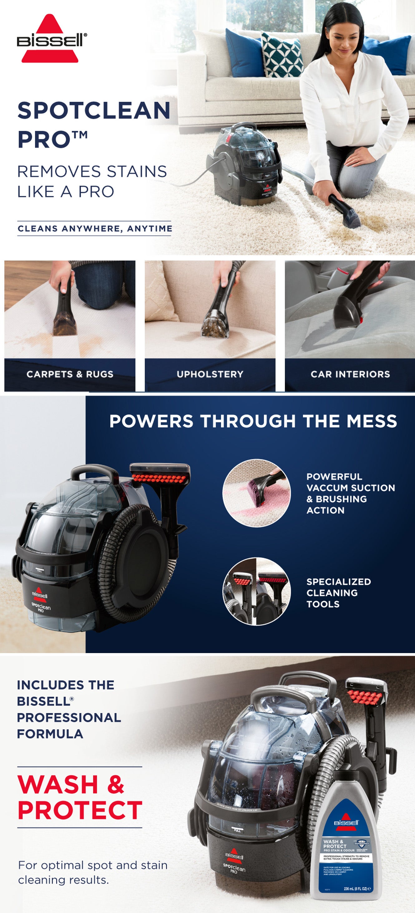 Professional Deep Cleaner SpotClean PRO Carpet & Upholstery Cleaner: Advanced Stain Removal Technology, Versatile Cleaning Anywhere, Powerful Performance with Superior Suction and Large Removable Water Tanks 2.8 L 750 W ‎1558E Black