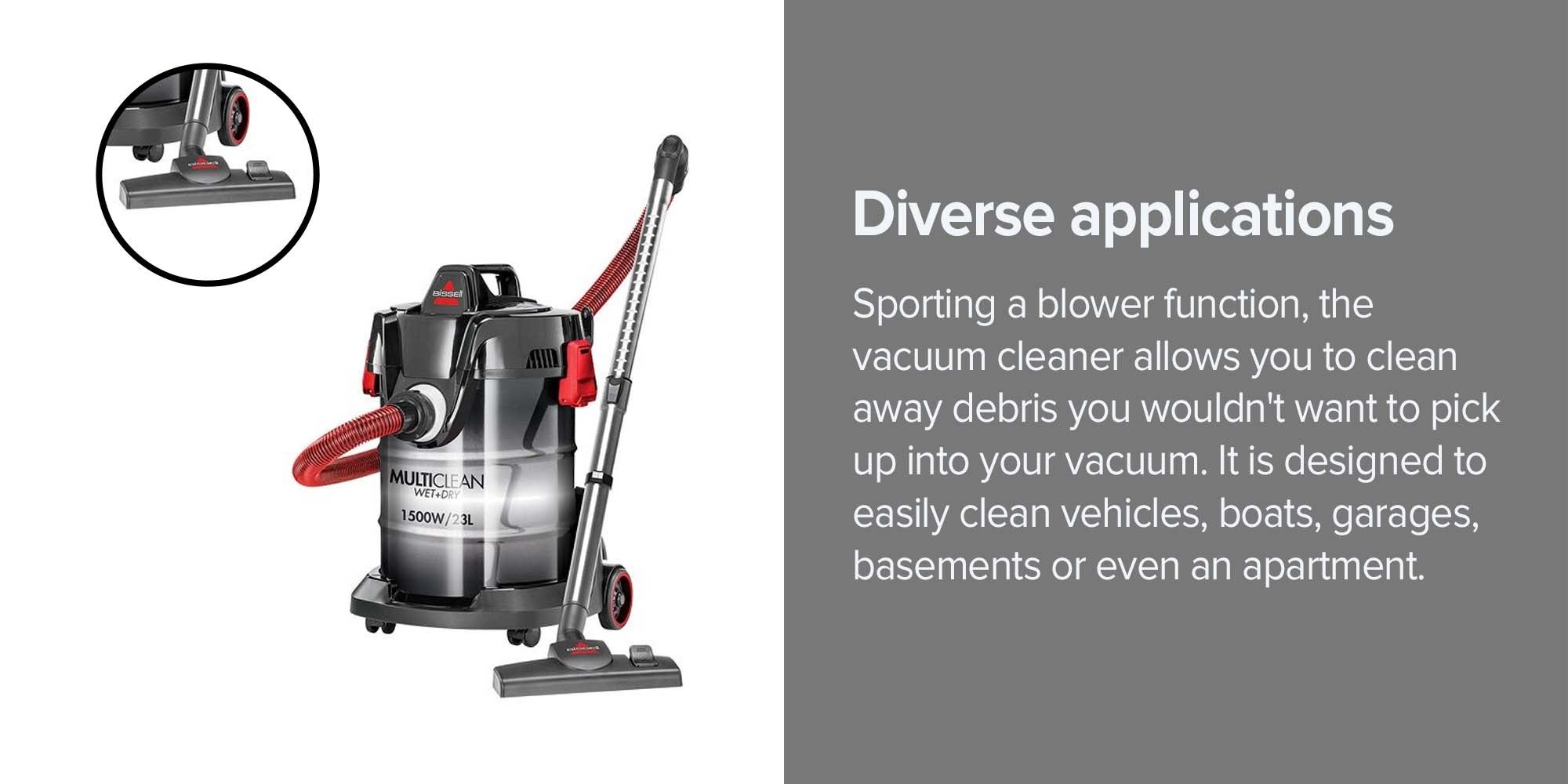 Drum MultiClean Wet & Dry Vacuum Cleaner: Specialized Tools for Vehicle and Garage Cleaning, Versatile Combination Floor Tool, Powerful 1500W Motor, Convenient Blower Mode, Suitable for Carpets and Hard Floors 1500 W 2026K Black/Mambo Red