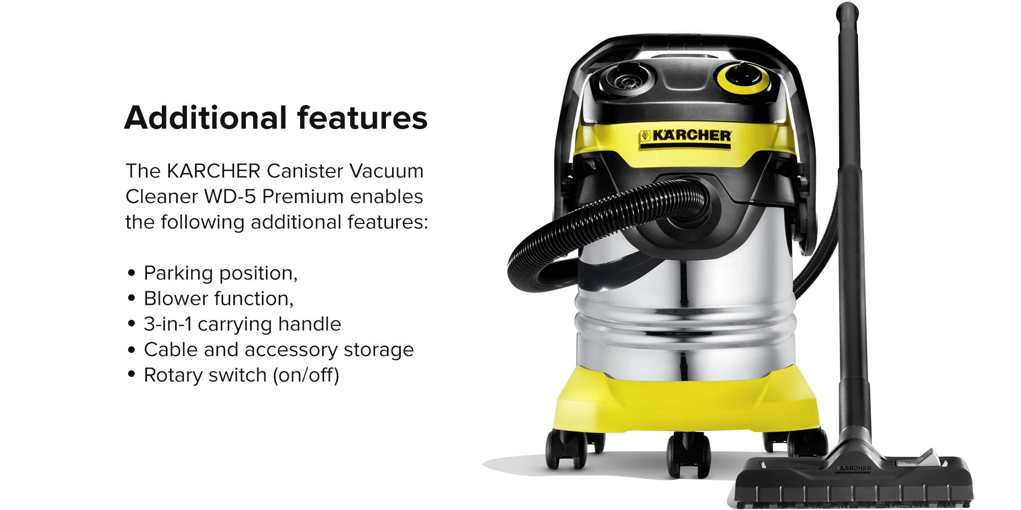Canister Vacuum Cleaner 25 L 1100 W WD-5 Premium Black/Yellow/Silver